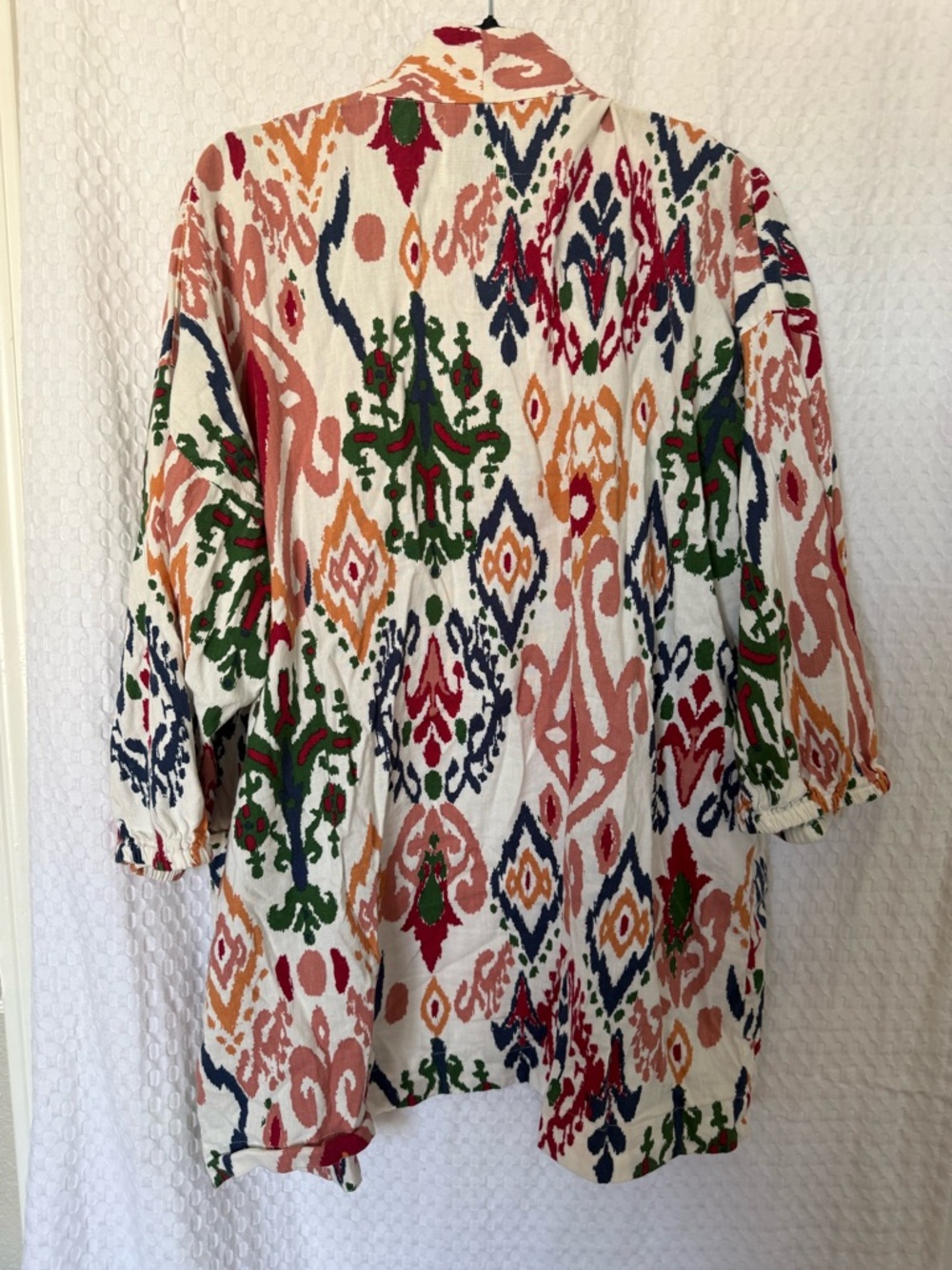 ZARA Boho Ikat Print Open Front Kimono Jacket Size L - Picture 3 of 6